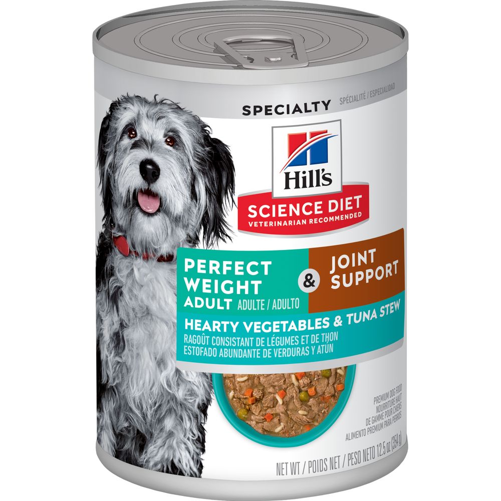 Hill’s Science Diet Adult Perfect Weight & Joint Support Hearty Vegetables and Tuna Stew Wet Dog Food, 12.5 oz, 12 cans